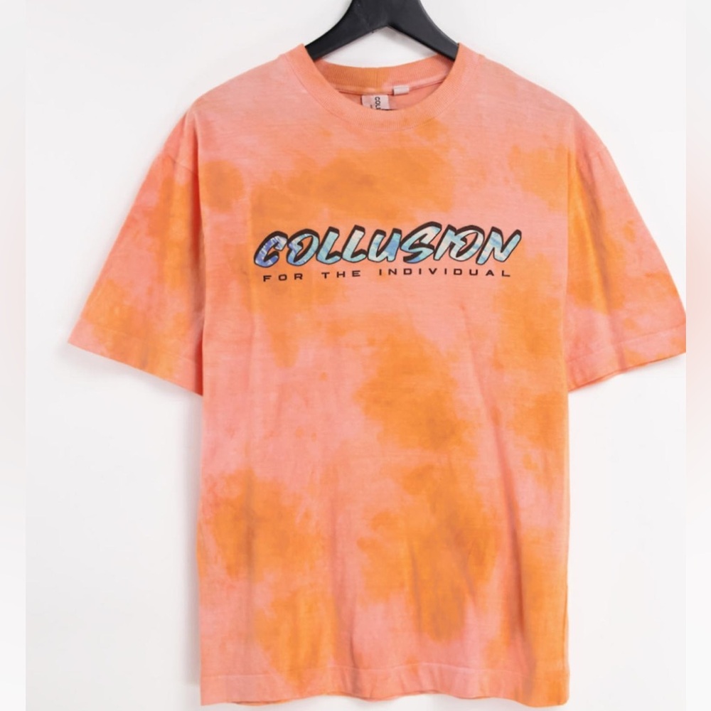 New ASOS Collusion Vintage Style Orange White 100% Cotton TieDye Small T-Shirt